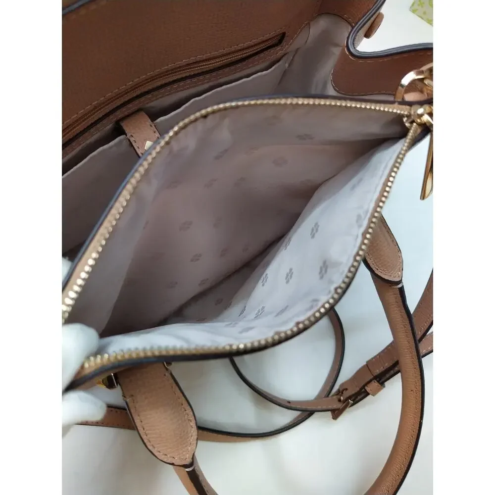 Kate Spade New York Brown Tan Leather Carryall Double Handles Satchel Bag